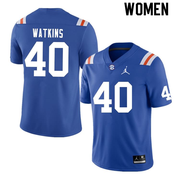 NCAA Florida Gators Jacob Watkins Women's #40 Nike Blue Throwback Stitched Authentic College Football Jersey IHO1064ZS